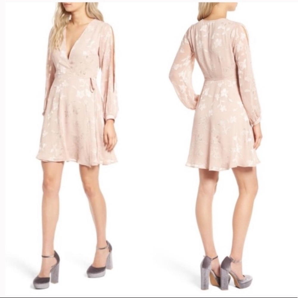 ASTR “Burnout” Long Sleeve Wrap Fit Flare Dress